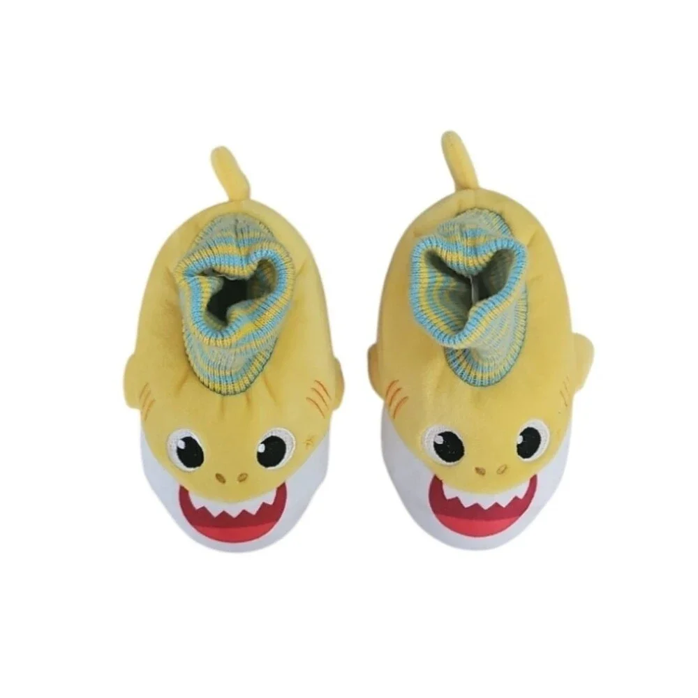 Baby Shark Plush Slippers Kids 5 6 Yellow Character House Shoes Non Slip Cozy